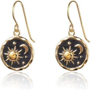 Boho celestial Sun & Moon Dangle Earrings – Retro Lightweight Handmade Coin